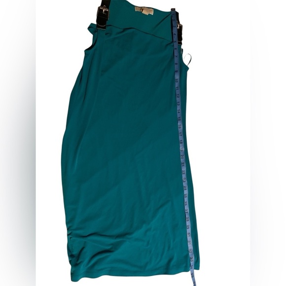 Michael Kors Small Y2K 2000 Turquoise Dress w/ drape neck and belt buckle straps - Picture 7 of 8